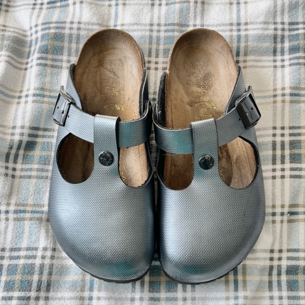 Silver Mary Jane Birkenstocks Papillio 36 Narrow